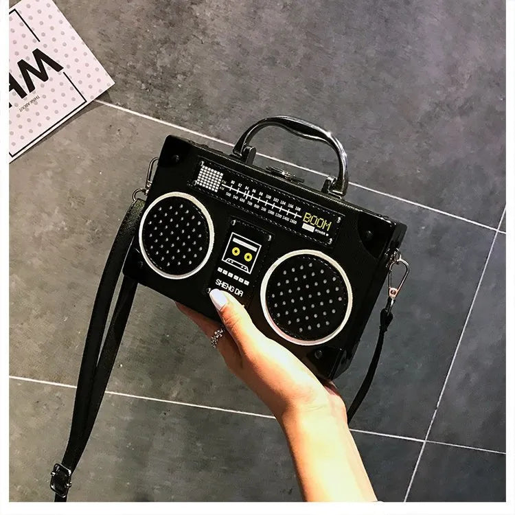 Radio Shape Women Creative Design Square Shoulder Handle Bag