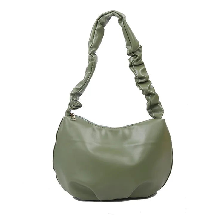 Fashion Simple Women Solid Color PU Creased Strap Underarm Bag