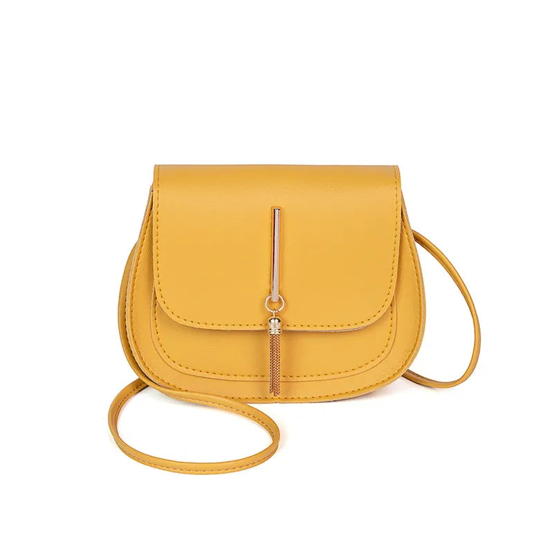 Women Basic Buckle Design Solid Color Mini Tassel PU Shoulder Bag