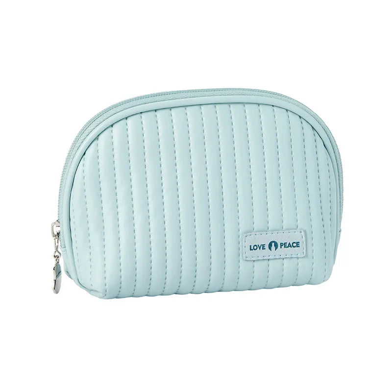 Women Simple Solid Color PU Half Circle Zipper Mini Storage Cosmetic Bag