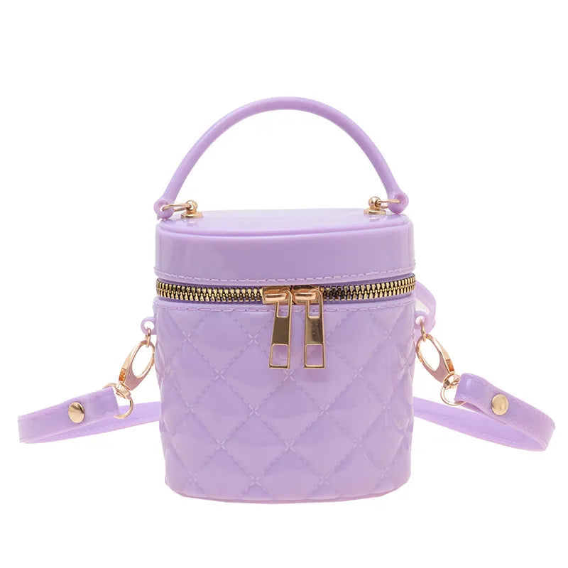 Women Fashion Mini Cylinder Jelly Color Zipper Crossbody Bag