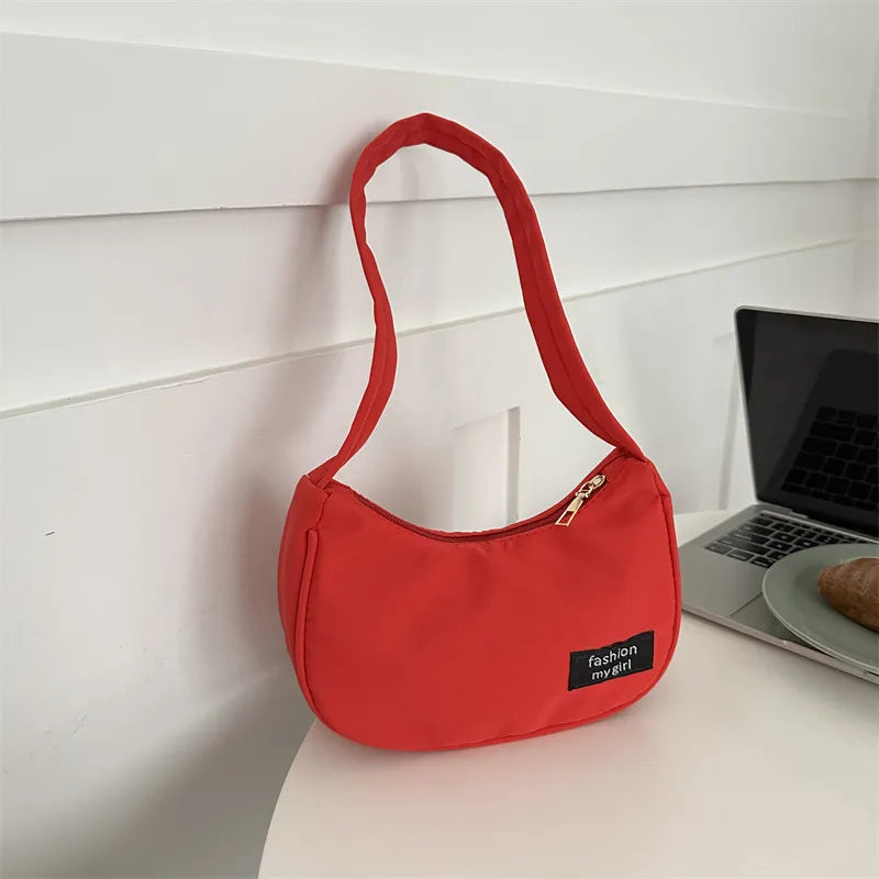 Women Fashion Solid Color Zipper Canvas Shoulder Bag