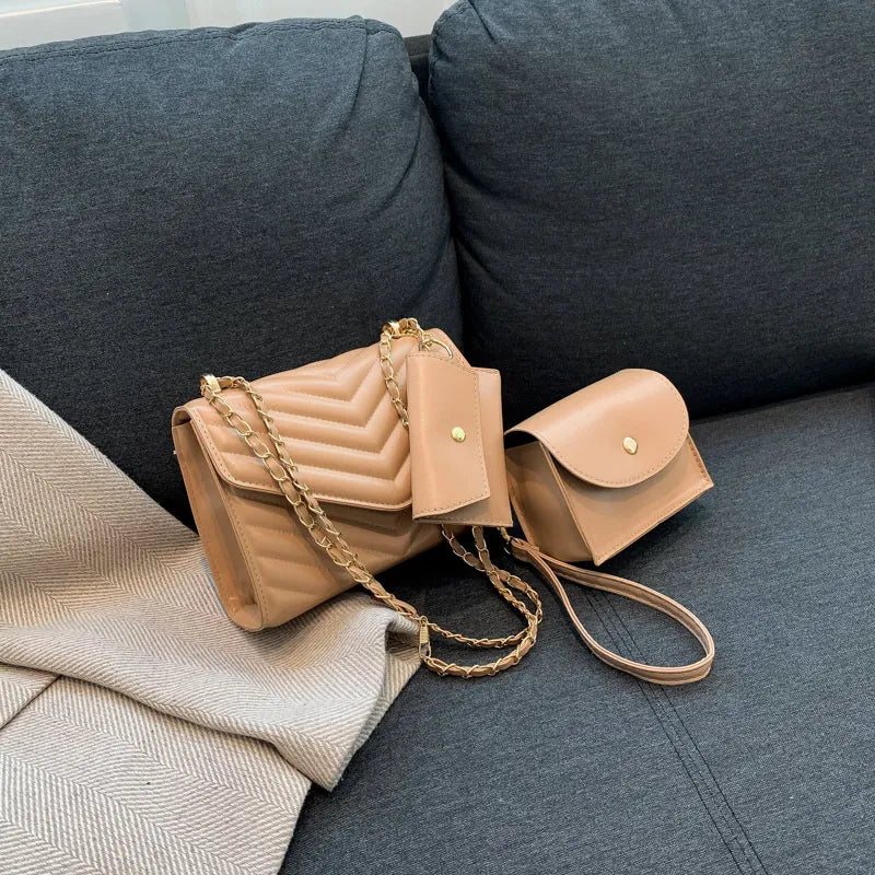 Fashion PU Solid Color Chain Square Shoulder Bag