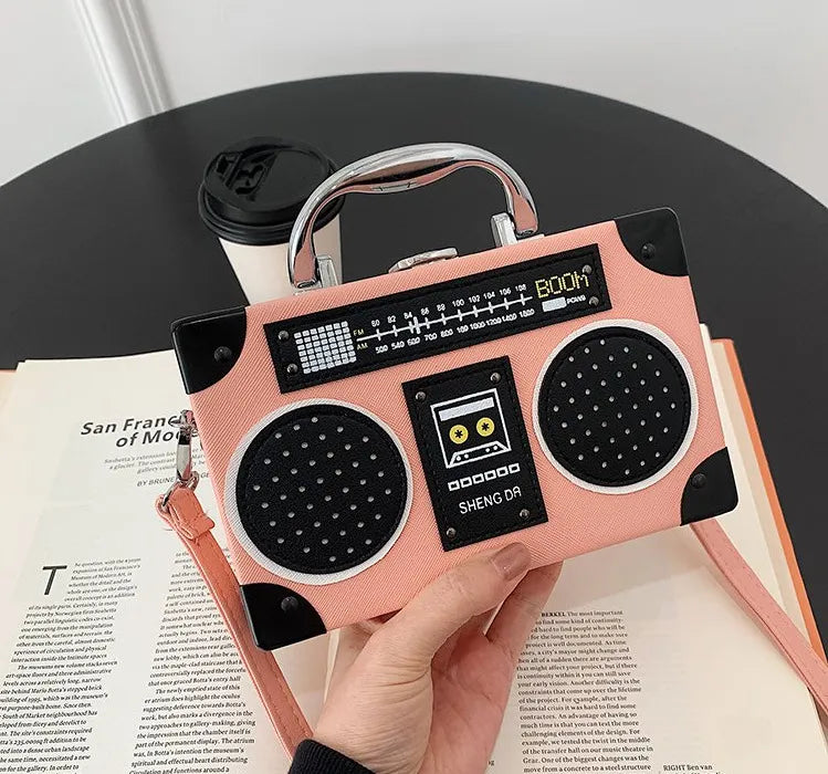 Radio Shape Women Creative Design Square Shoulder Handle Bag