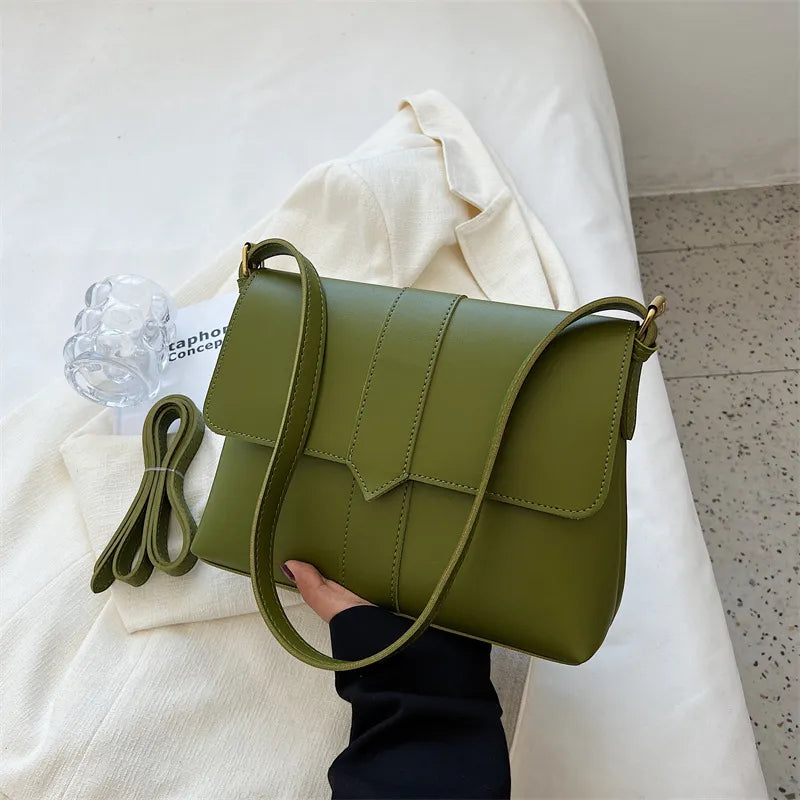 Women Retro Casual Simple Solid Color Shoulder Bag