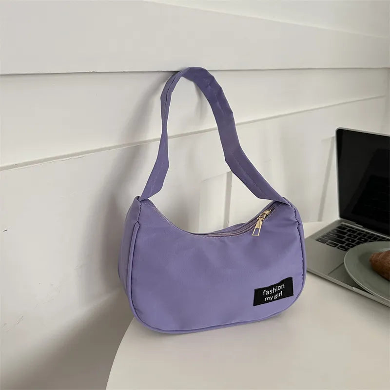 Women Fashion Solid Color Zipper Canvas Shoulder Bag