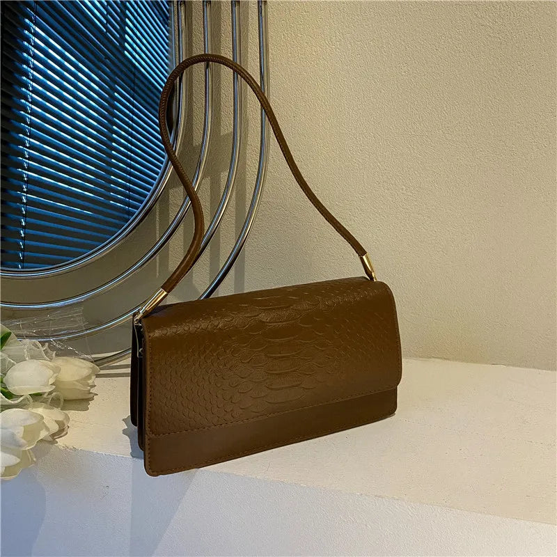 Women'S Fashion Solid Color Crocodile Shoulder Underarm Bag