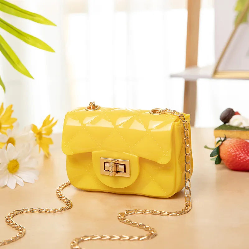 Women Fashion Simple Solid Color Flap Metal Buckle Mini Chain Shoulder Crossbody Bag