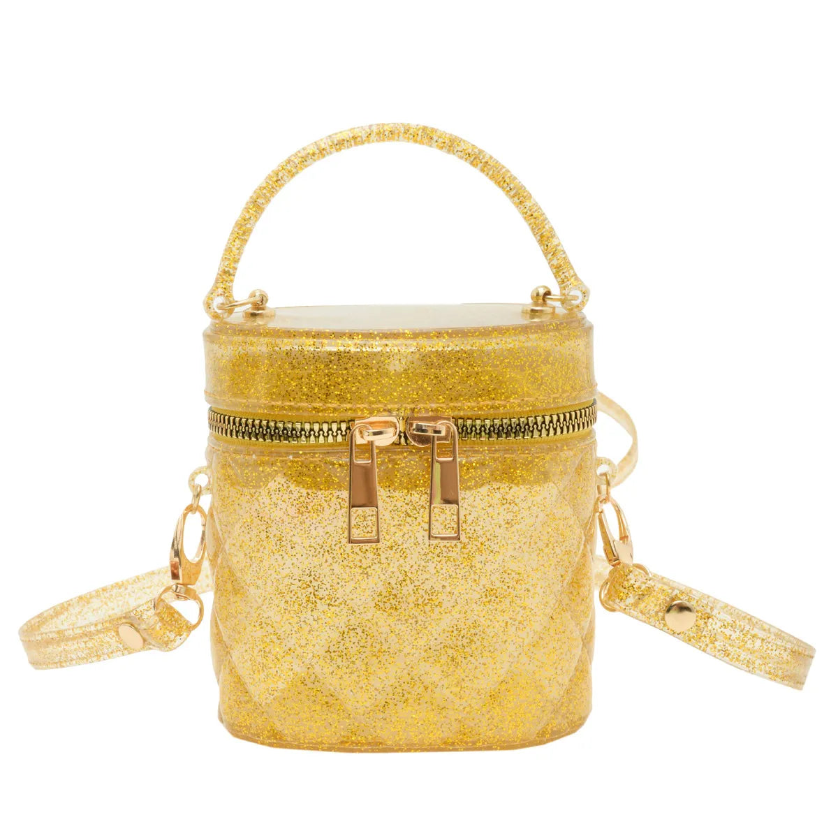 Women Fashion Mini Cylinder Jelly Color Zipper Crossbody Bag