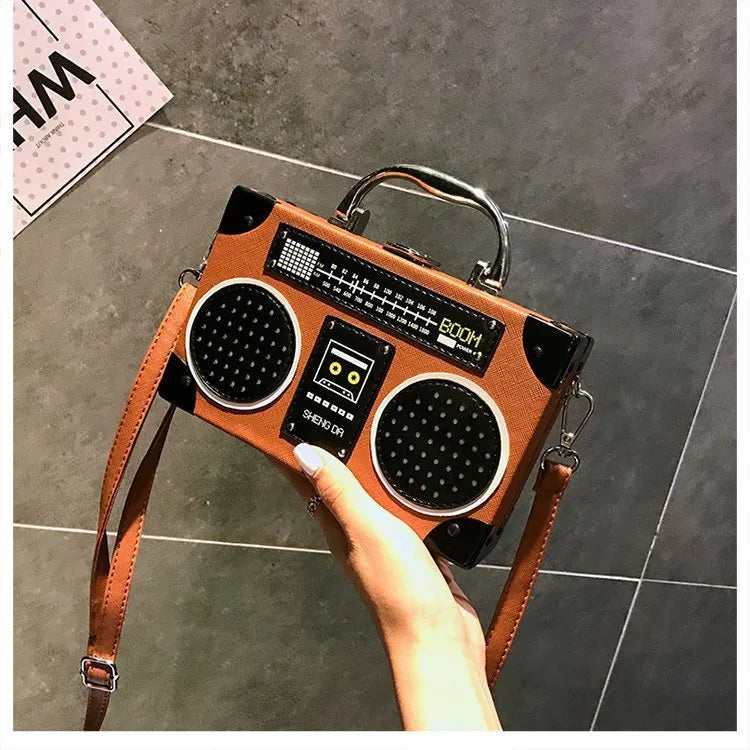 Radio Shape Women Creative Design Square Shoulder Handle Bag