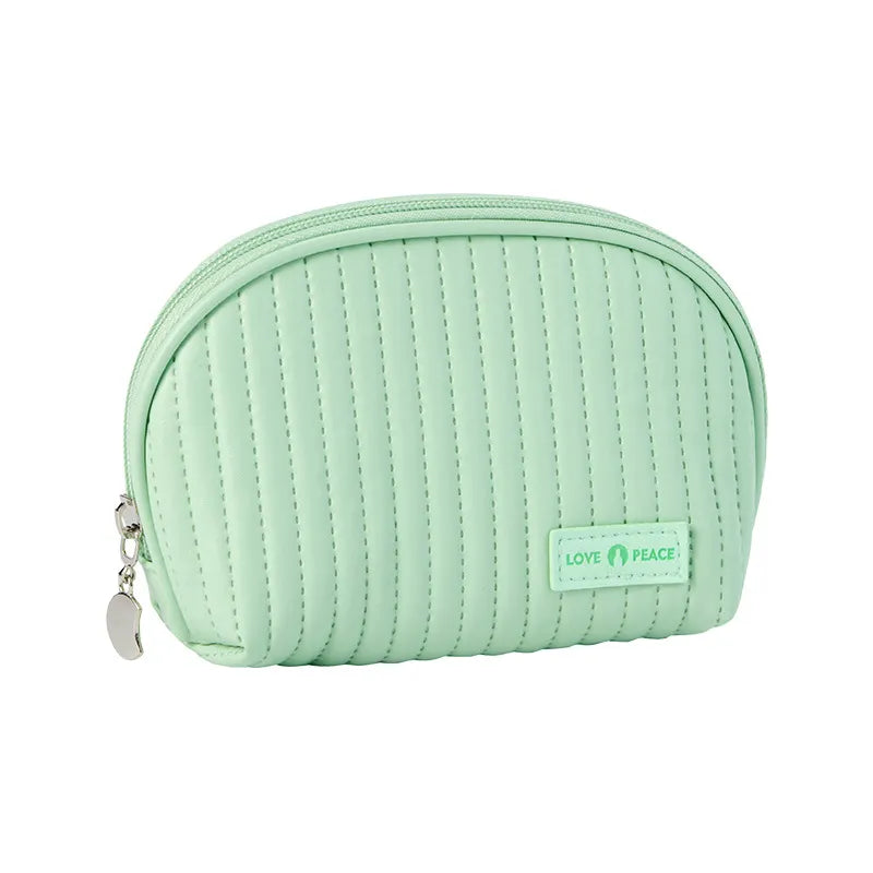 Women Simple Solid Color PU Half Circle Zipper Mini Storage Cosmetic Bag
