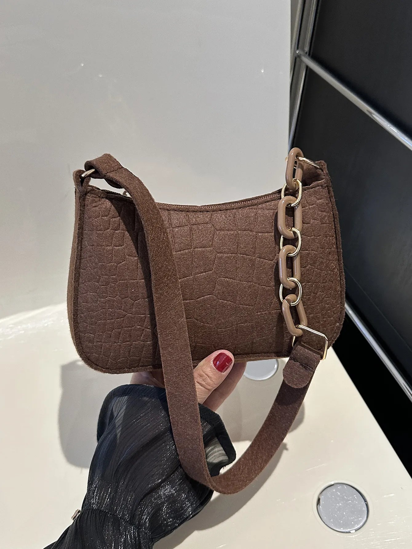 Fashion Casual Rhombic Nylon Square Zipper Shoulder Bag