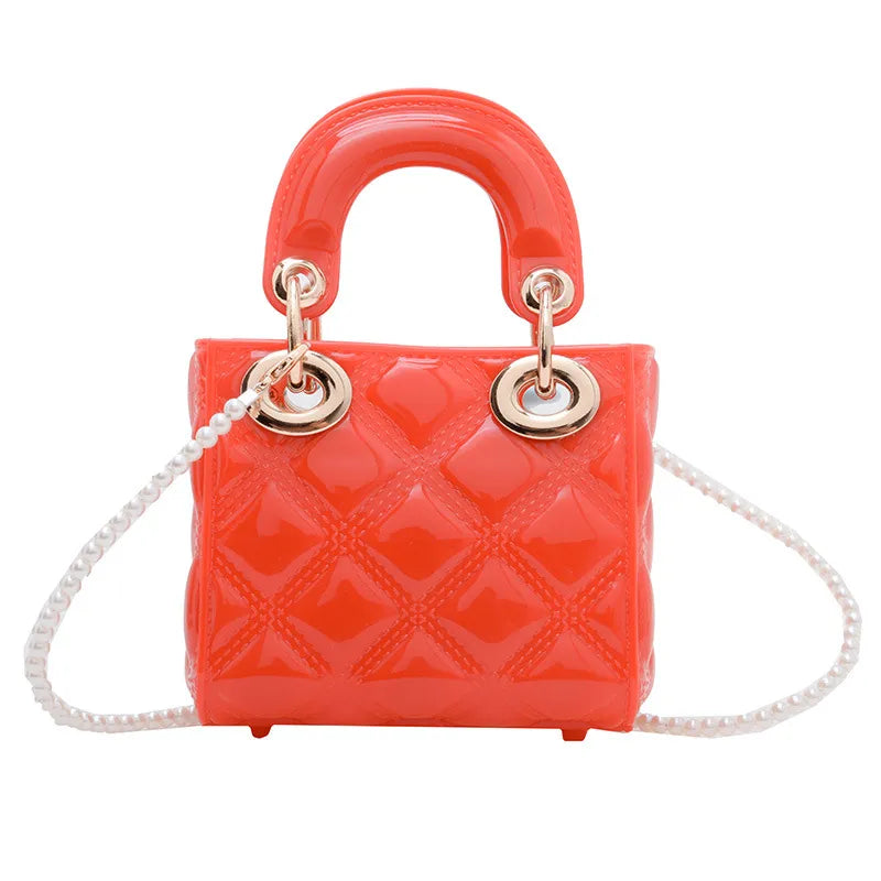 Women Fashion Mini Diamond Pvc Square Pearl Chain Crossbody Bag
