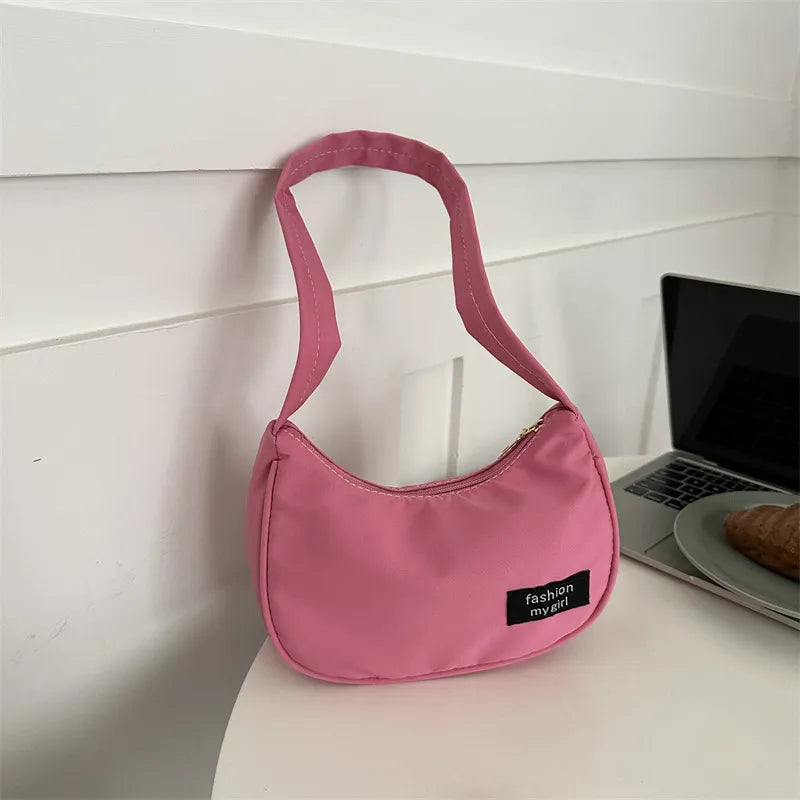 Women Fashion Solid Color Zipper Canvas Shoulder Bag