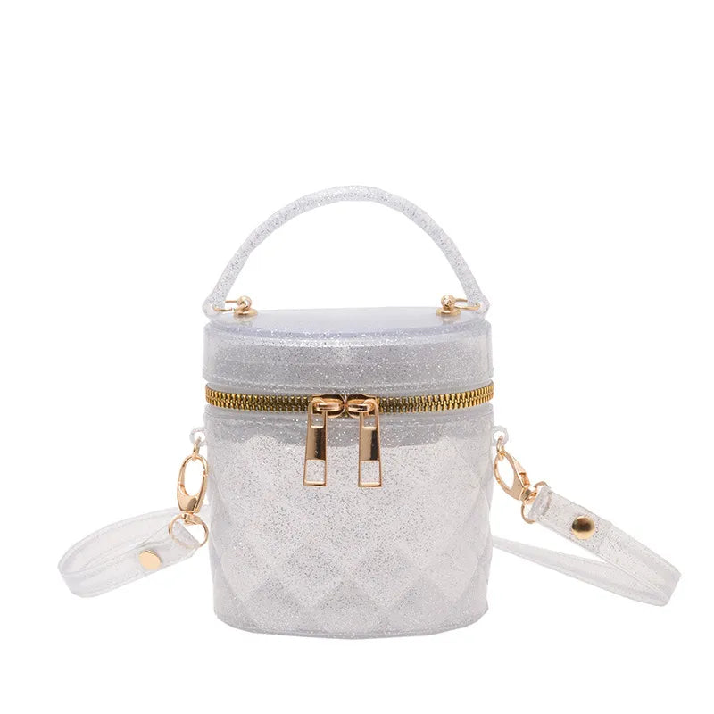 Women Fashion Mini Cylinder Jelly Color Zipper Crossbody Bag