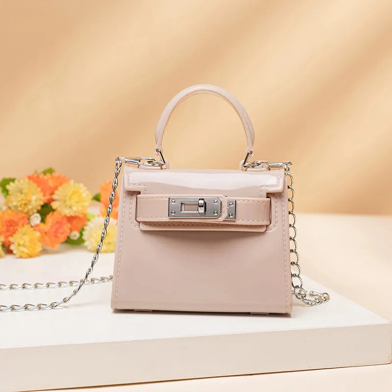 Women Fashion Candy Color Lock Square Chain Mini Crossbody Bag