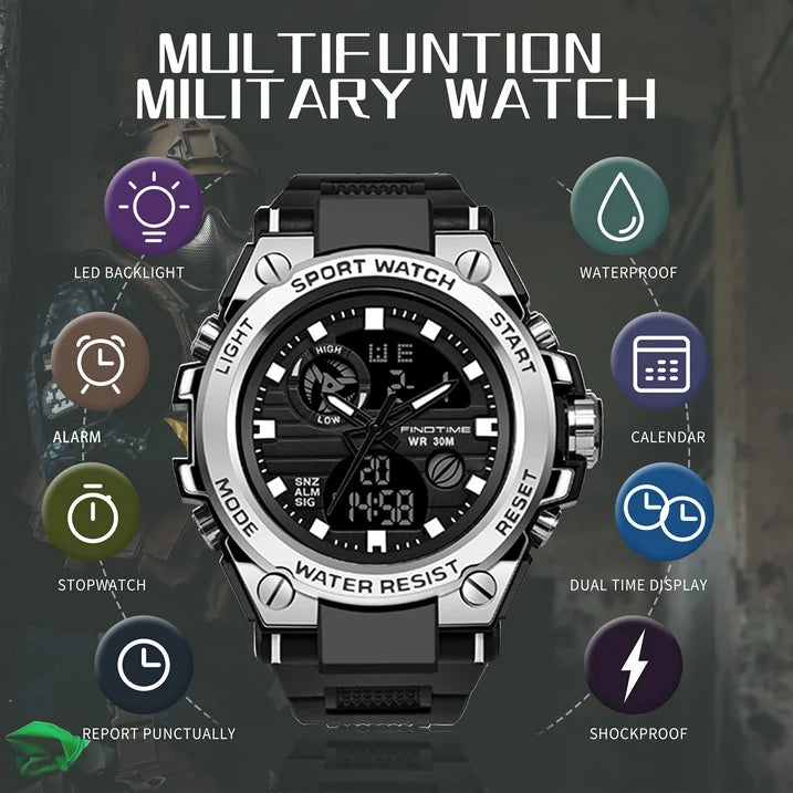 Findtime Men's Military Watch Outdoor Sports Electronic Watch Tactical Army Wristwatch LED Stopwatch Waterproof Digital Analog Watches
