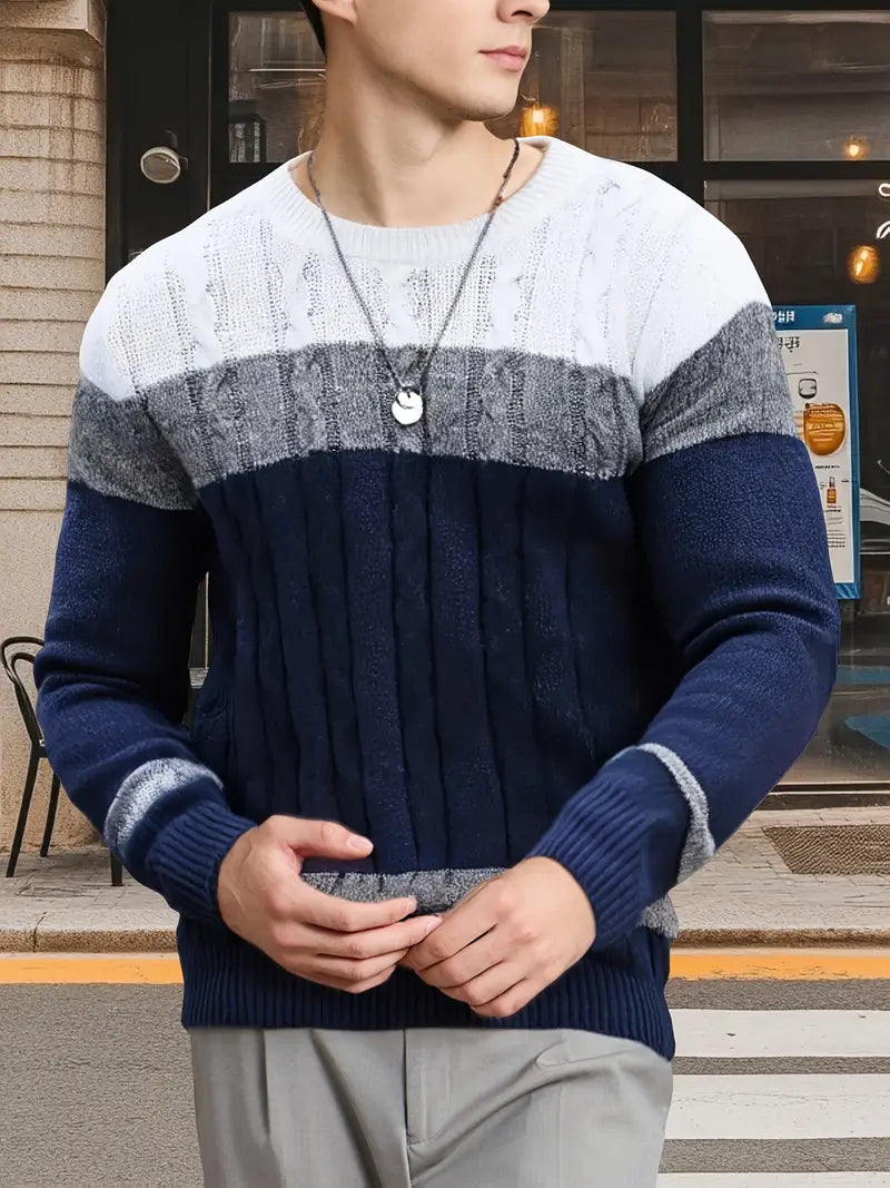 Color Block Crew Neck Sweater