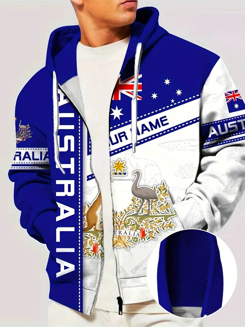 Regular Fit 3D Printed Polyester Men's Hooded Jacket