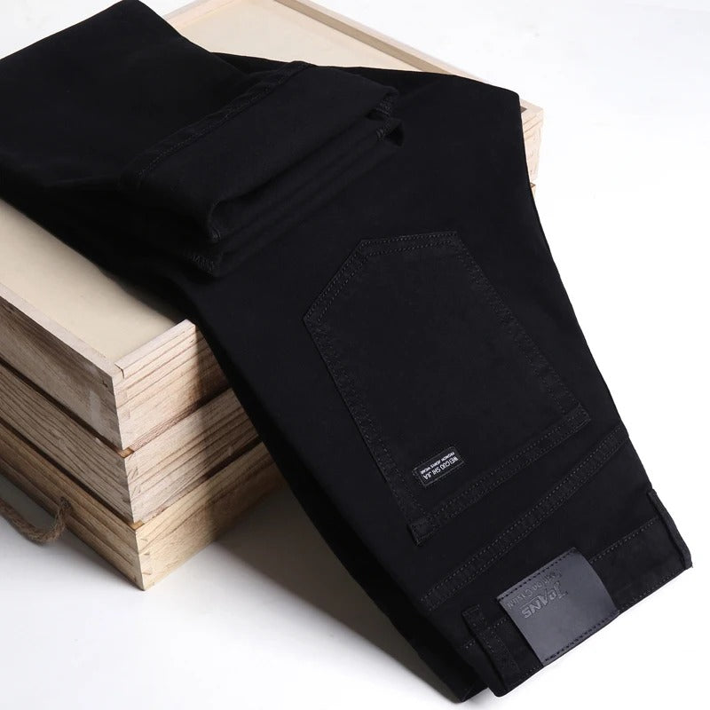 Men's Classic Pure Black Stretch Slim Fit Straight-Leg Denim Jeans