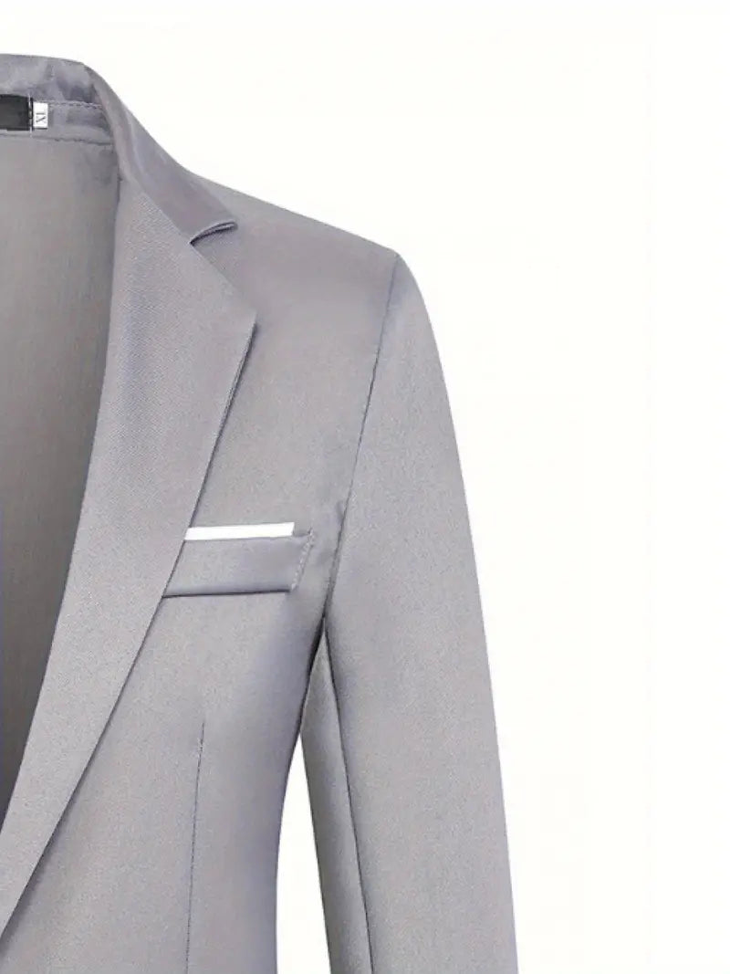 The Slim Fit Single-Breasted Lapel Single-Row One-Button Fashion Blazer Silvery Grey