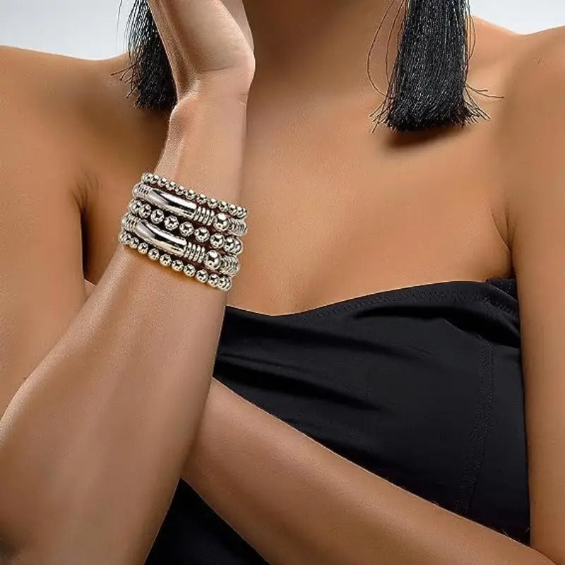 Stylish 14K Plated Multilayer Beaded Bracelet