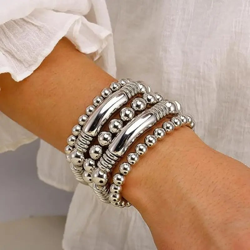 Stylish 14K Plated Multilayer Beaded Bracelet