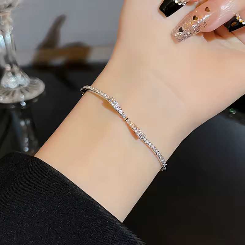 925 Sterling Silver Zircon Bow Adjustable Bracelet