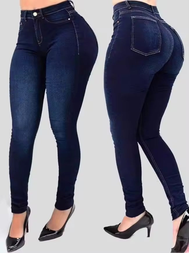 Women's Pure Color High-Waist Denim Jeans