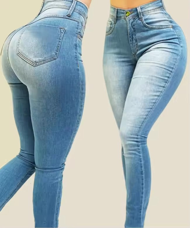 Women's Pure Color High-Waist Denim Jeans