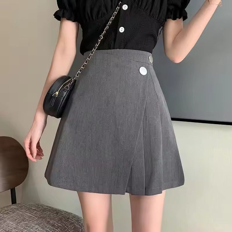 Summer High-Waisted Asymmetrical Button Mini Skirt