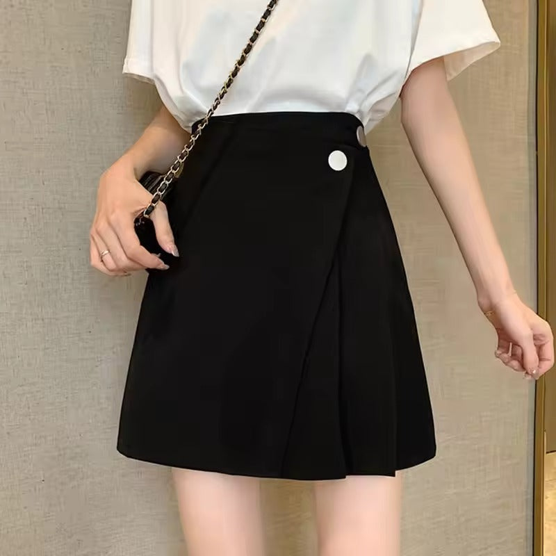 Summer High-Waisted Asymmetrical Button Mini Skirt