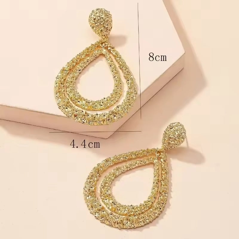 Vintage Gold Color Exaggerated Big Water Dangle Earrings