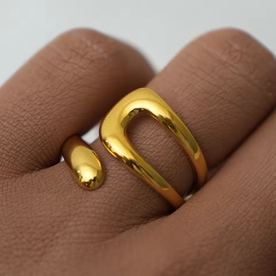 18k Gold Plated Minimalist Cross Asymmetrical Open Ring