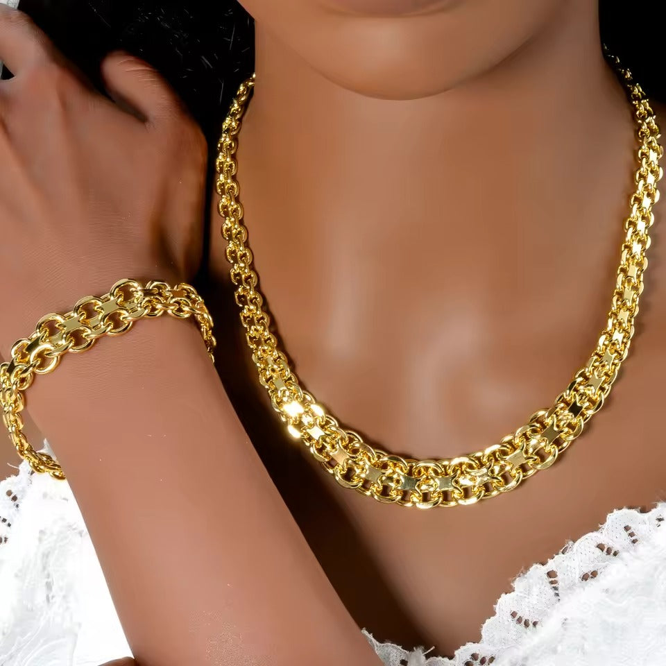Luxury 18k Gold Plated Round Beads Necklace & Bracelet Set