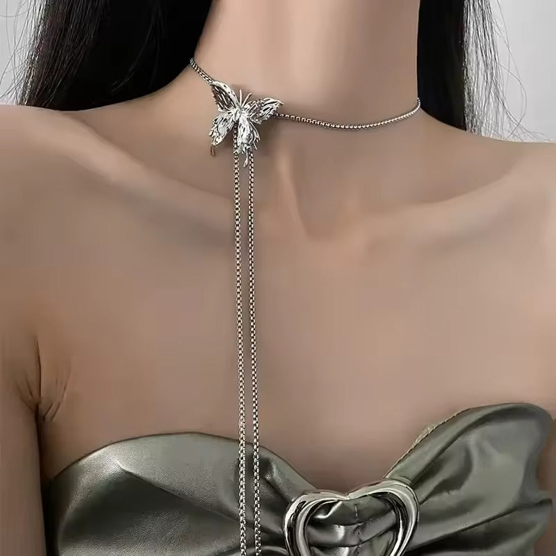Liquid Metal Butterfly Silver Necklace