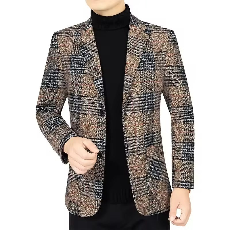 Slim Fit Business Casual Men's Plaid Blazer