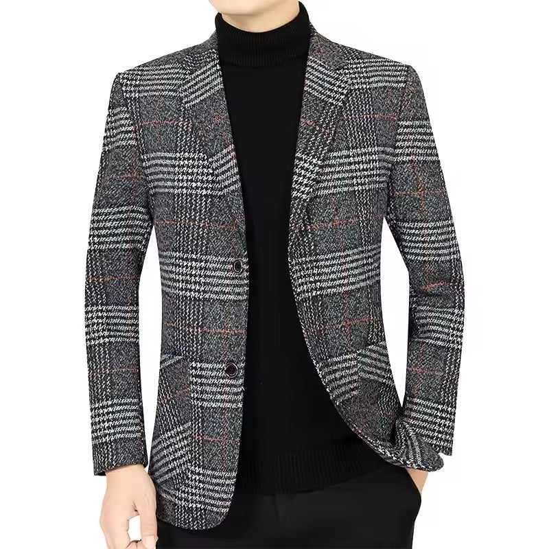 Slim Fit Business Casual Men's Plaid Blazer