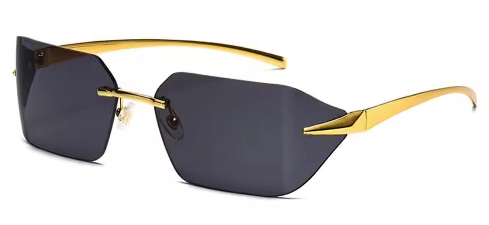 Luxury Curved Rectangle Shades Rimless Sunglasses