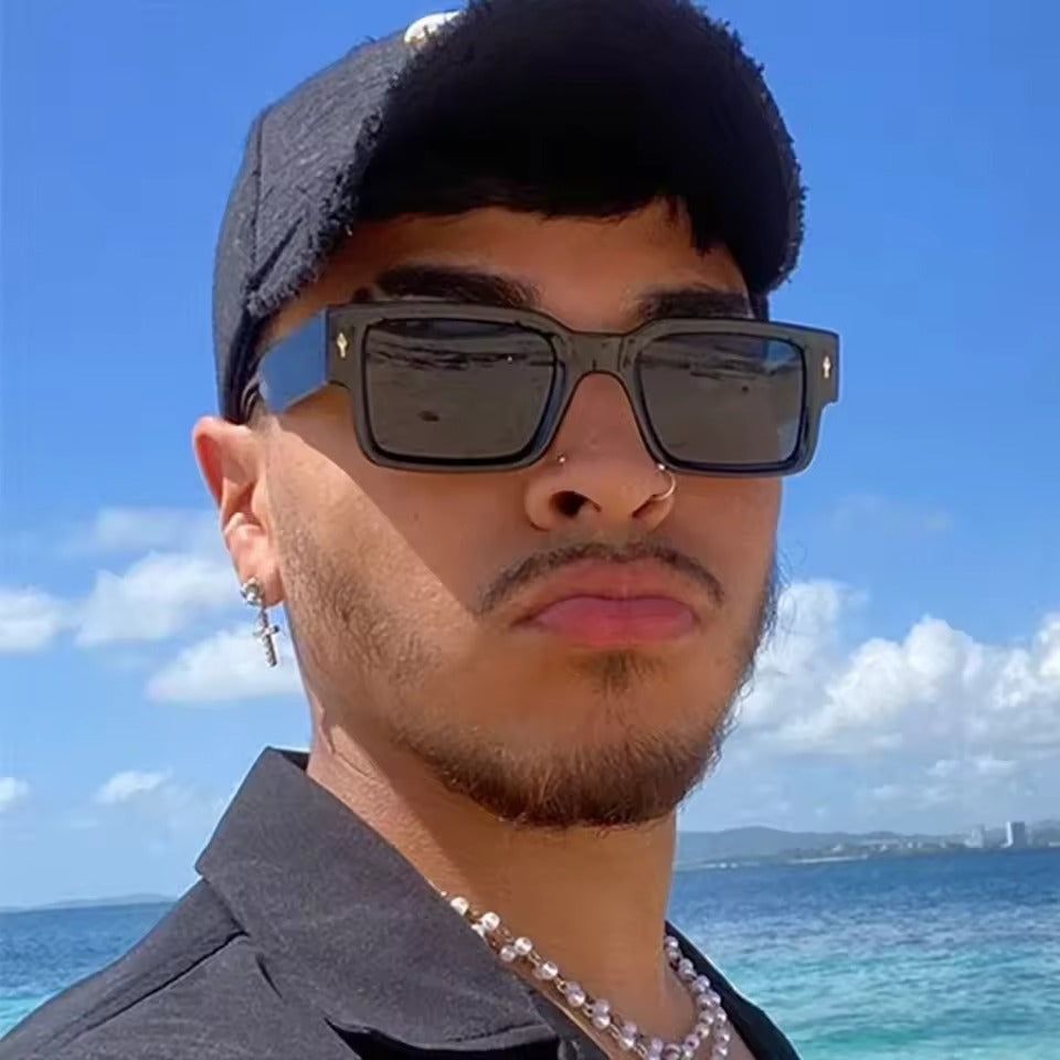 Luxury Rivet Design Retro Square Sunglasses for Men & Women