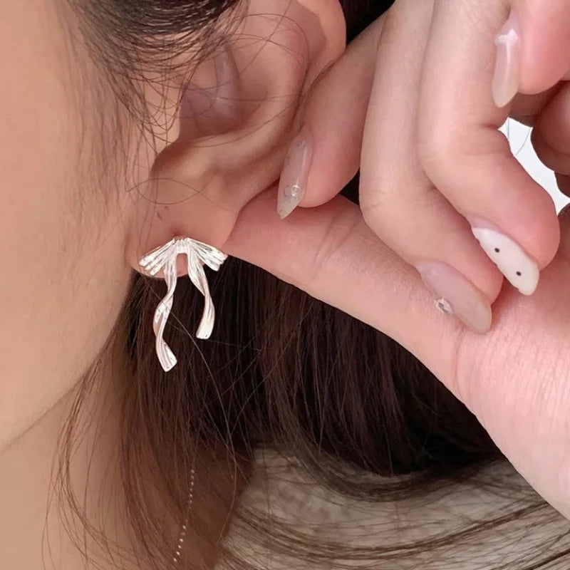 Romantic Style 925 Sterling Silver Bow Knot Tassel Earrings