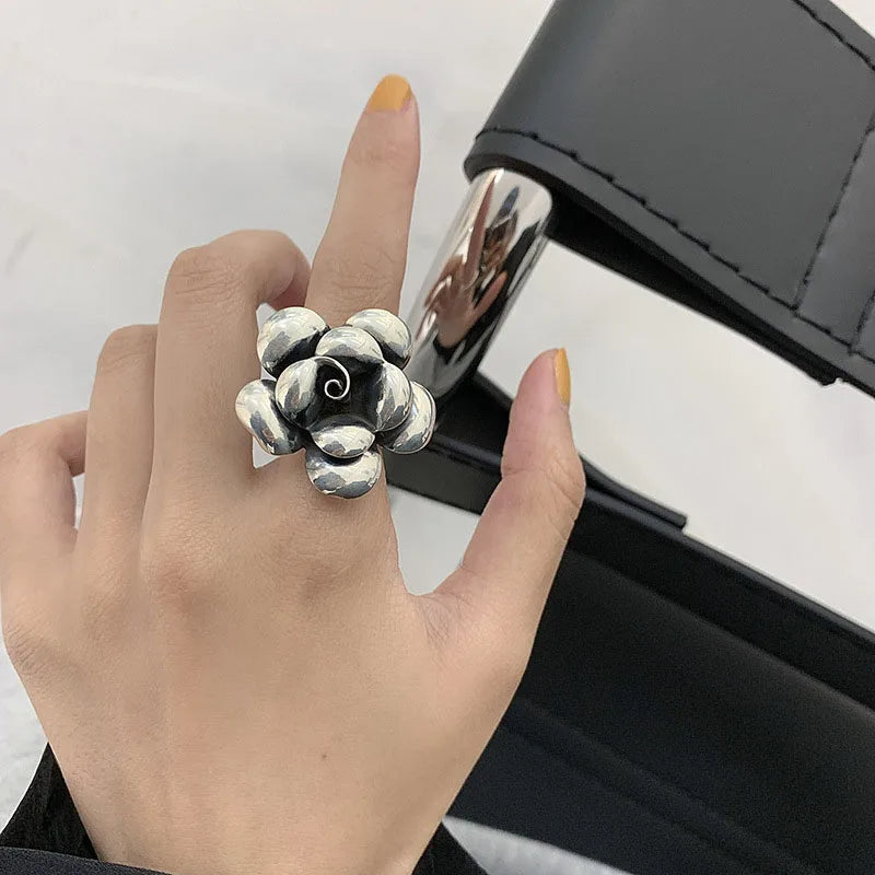 Vintage 925 Sterling Silver Flower Engagement Ring for Women