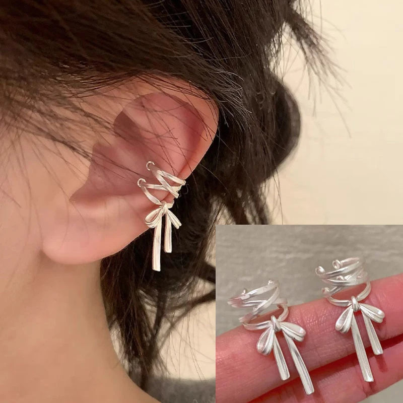 Romantic Style 925 Sterling Silver Bow Knot Tassel Earrings