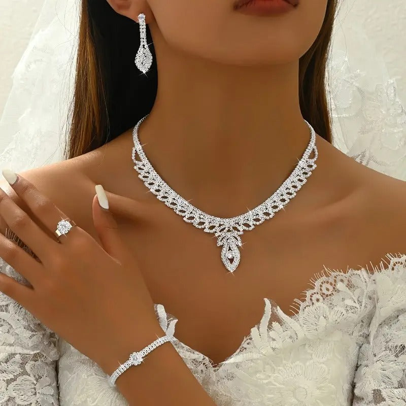 Elegant Silver Plated Cubic Zirconia Bridal Jewelry Set