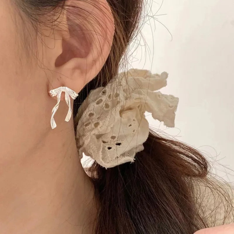 Romantic Style 925 Sterling Silver Bow Knot Tassel Earrings