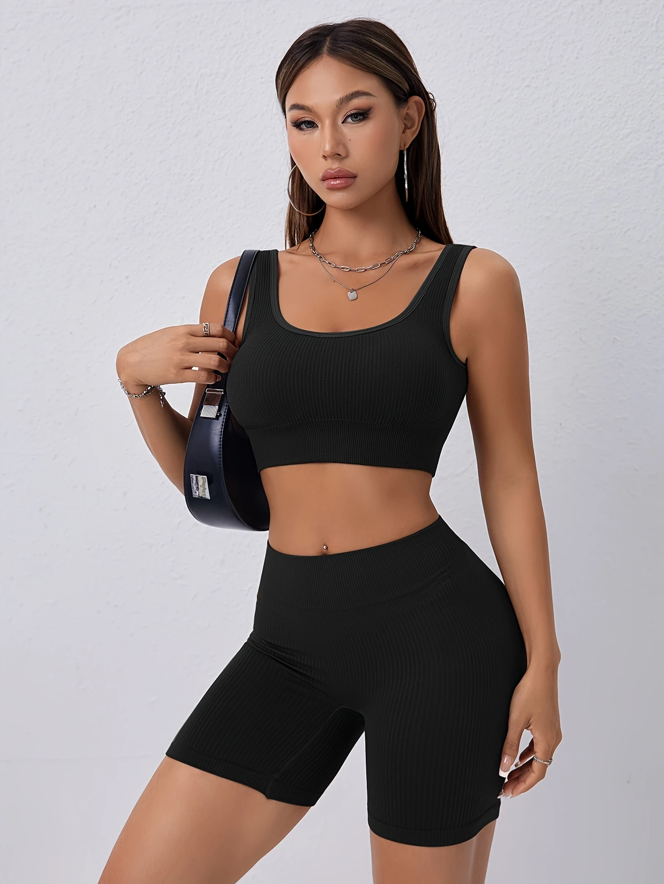 Lifespree 2pcs Seamless Yoga Set Sports Suit Ribbed Tank