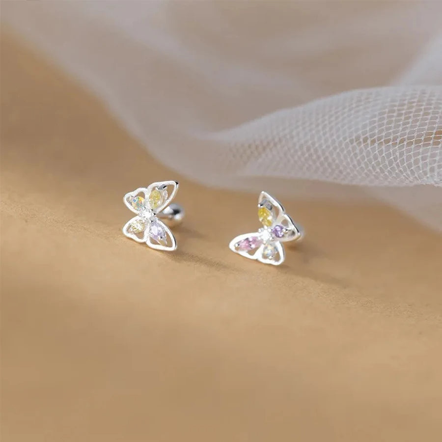 Trendy Butterfly & Heart Helix Stud Earrings – 2pcs Set