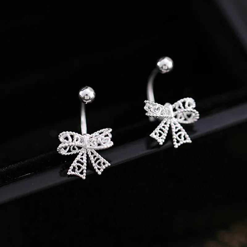 925 Sterling Silver Lace Heart Bow Stud Earrings