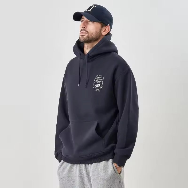 Fashion print loose high-grade pullover hoodie for men