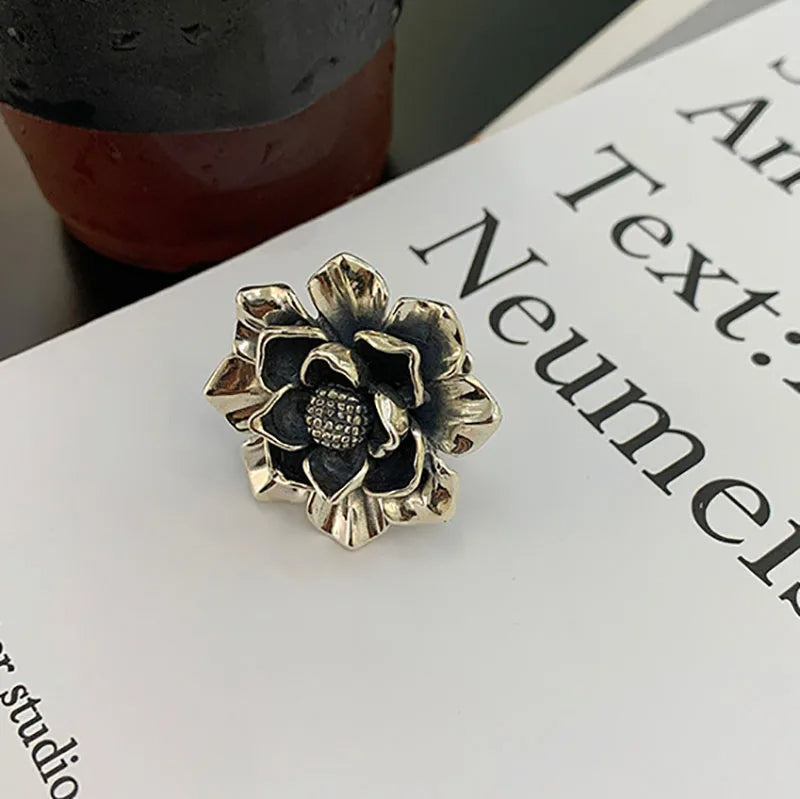 Vintage 925 Sterling Silver Flower Engagement Ring for Women